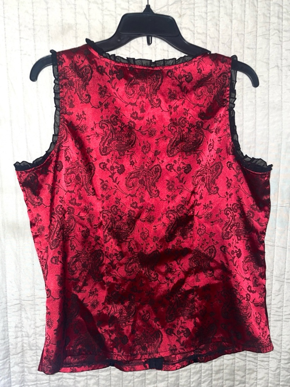 Studio 1940 Red and Black Satin Brocade Sleeveless Top XL - Picture 2 of 3
